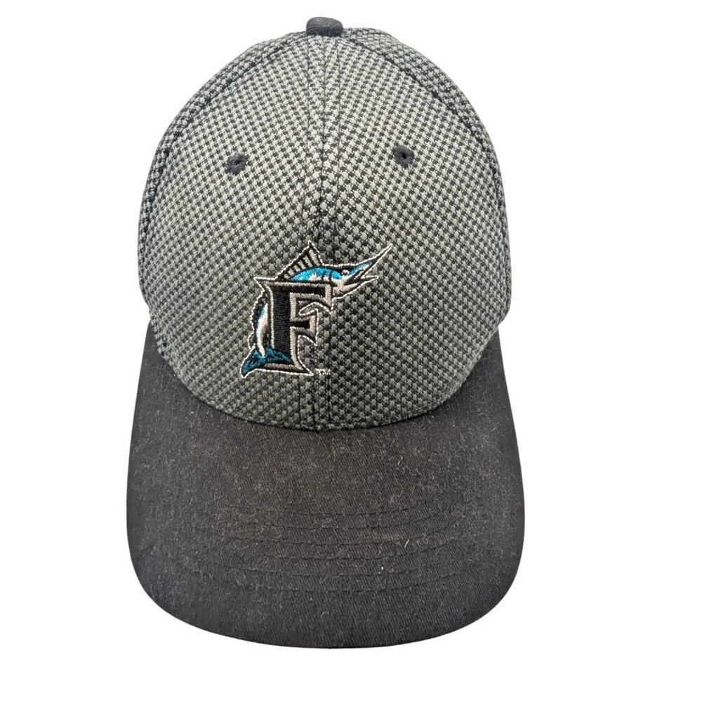 Florida Marlins Baseball Cap With Adjustable Snapback Black & Gray Checkered Pat
